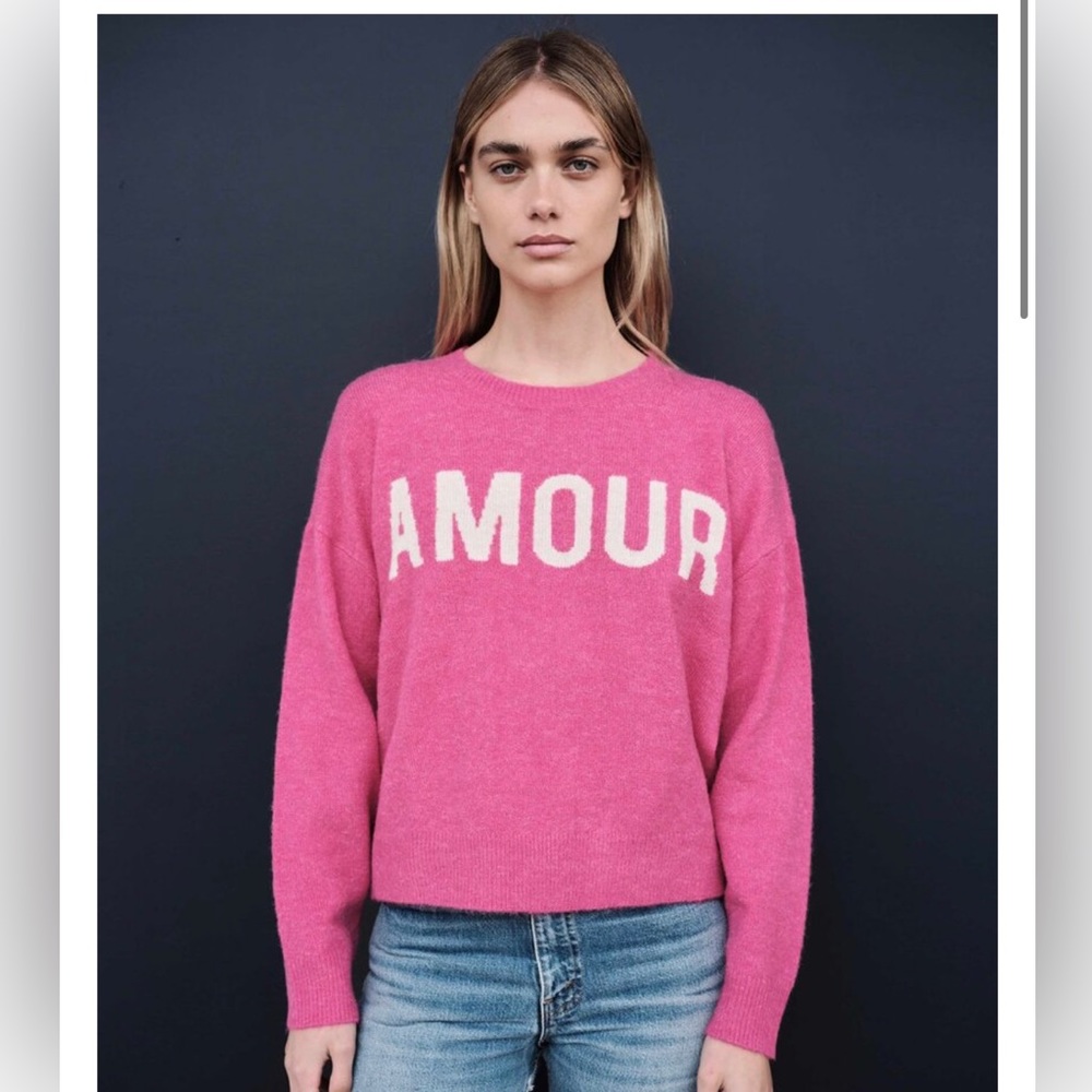 Sundry Anthropologie Amour print Oversized Sweater hot pink size S